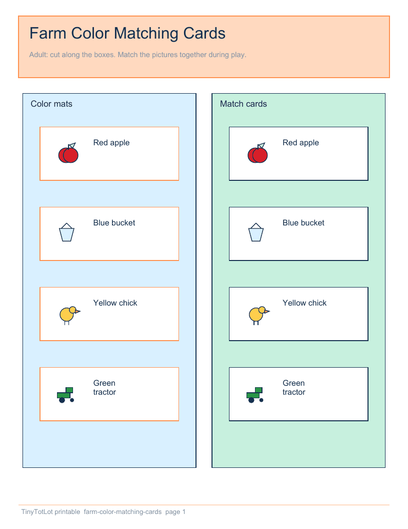 Farm Color Matching Cards — actual PDF page 1 of 3