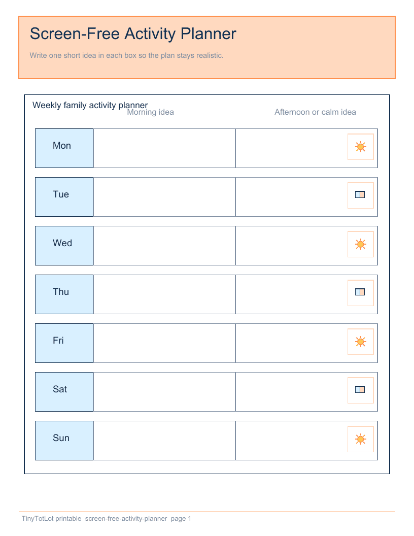 Screen-Free Activity Planner — actual PDF page 1 of 2